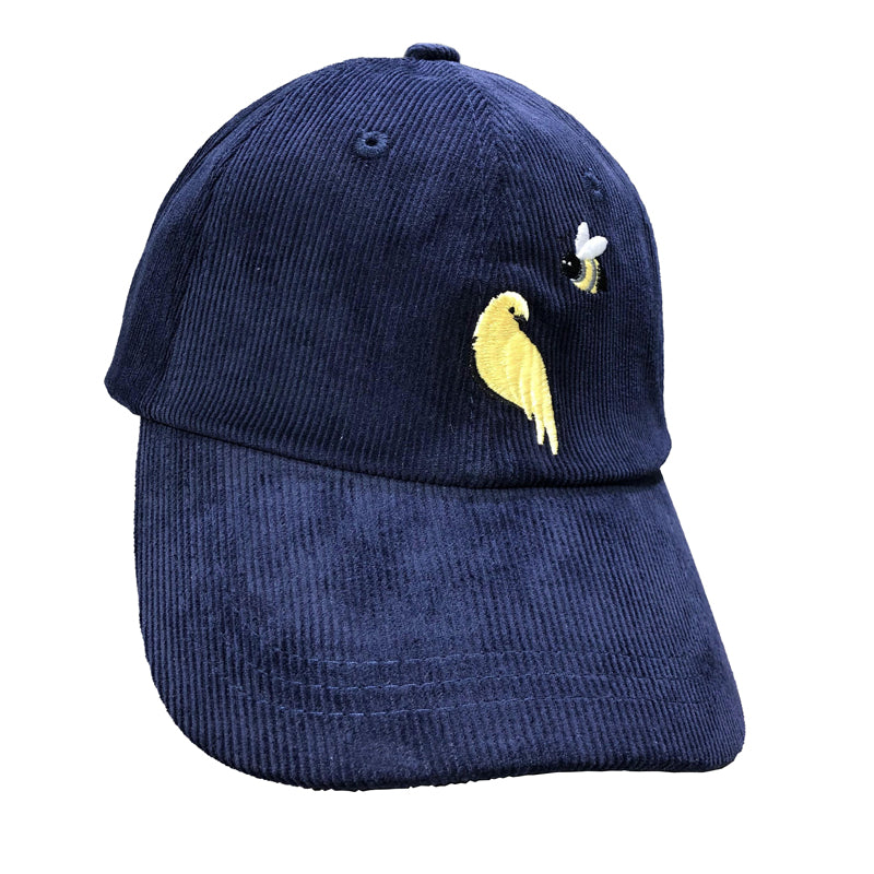 Corduroy Bee and Bird Embroidered Baseball Cap