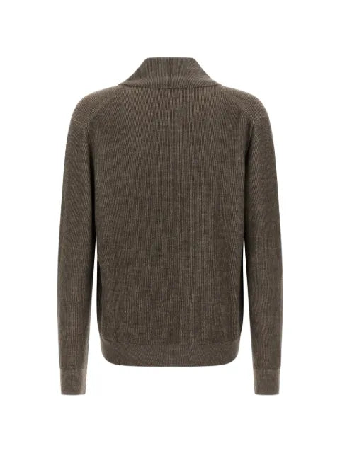 Brioni shawl-neck vanisé-weave cardigan