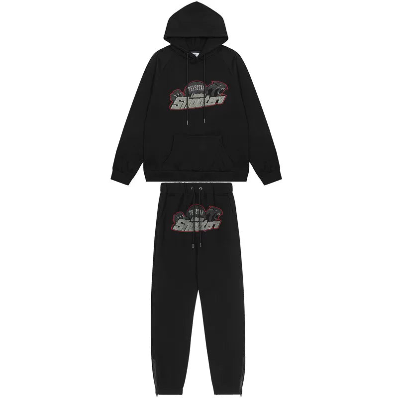 Trapstar Shooters Panther Burgundy Gray Tracksuit — Black