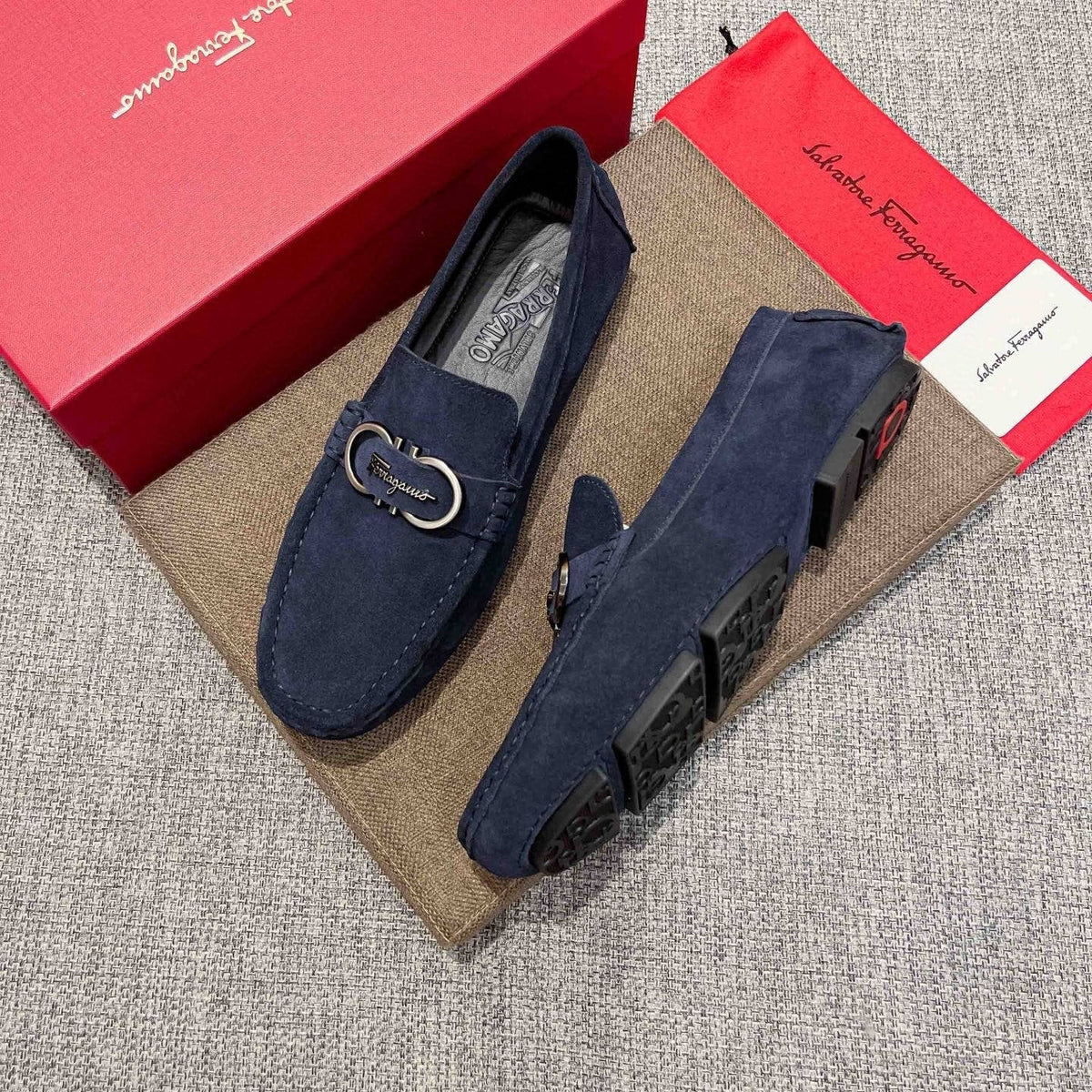 Salvatore Ferragamo Navy Suede Bit Loafers
