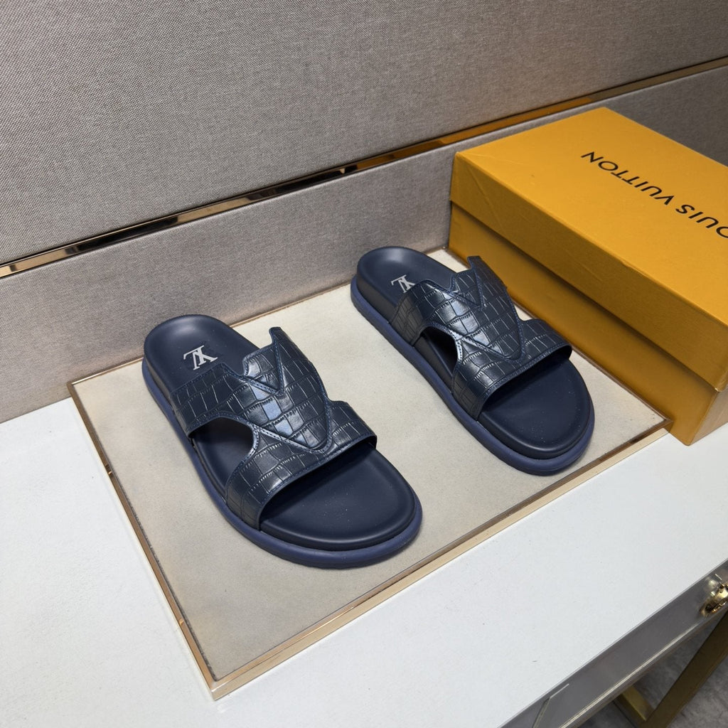 Louis Vuitton Men's Textured Crossover Slide Sandals