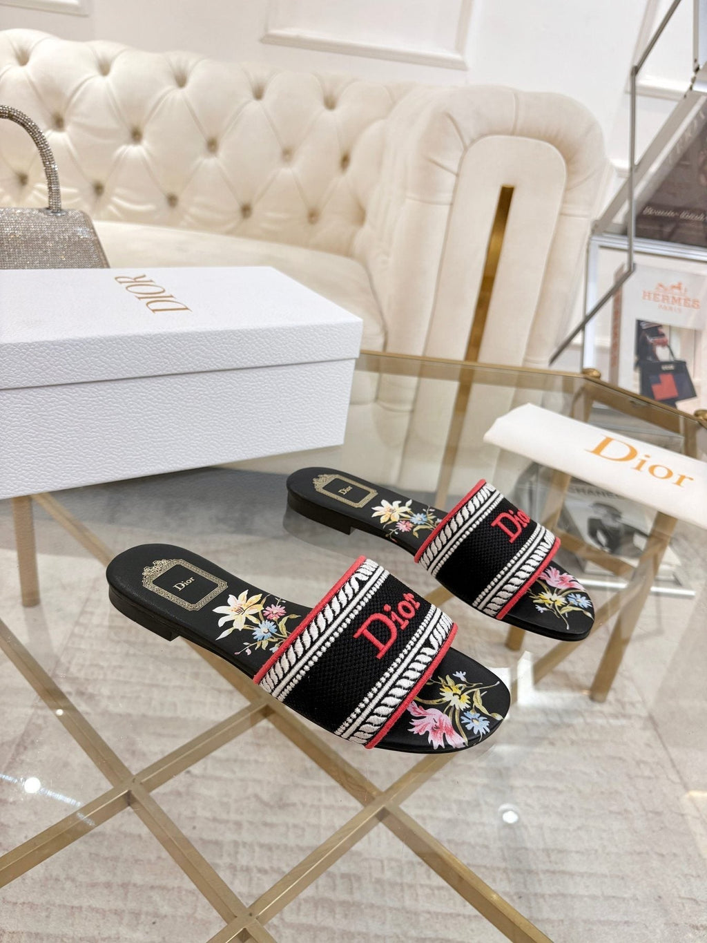 Dior Embroidered Logo Slide Sandals