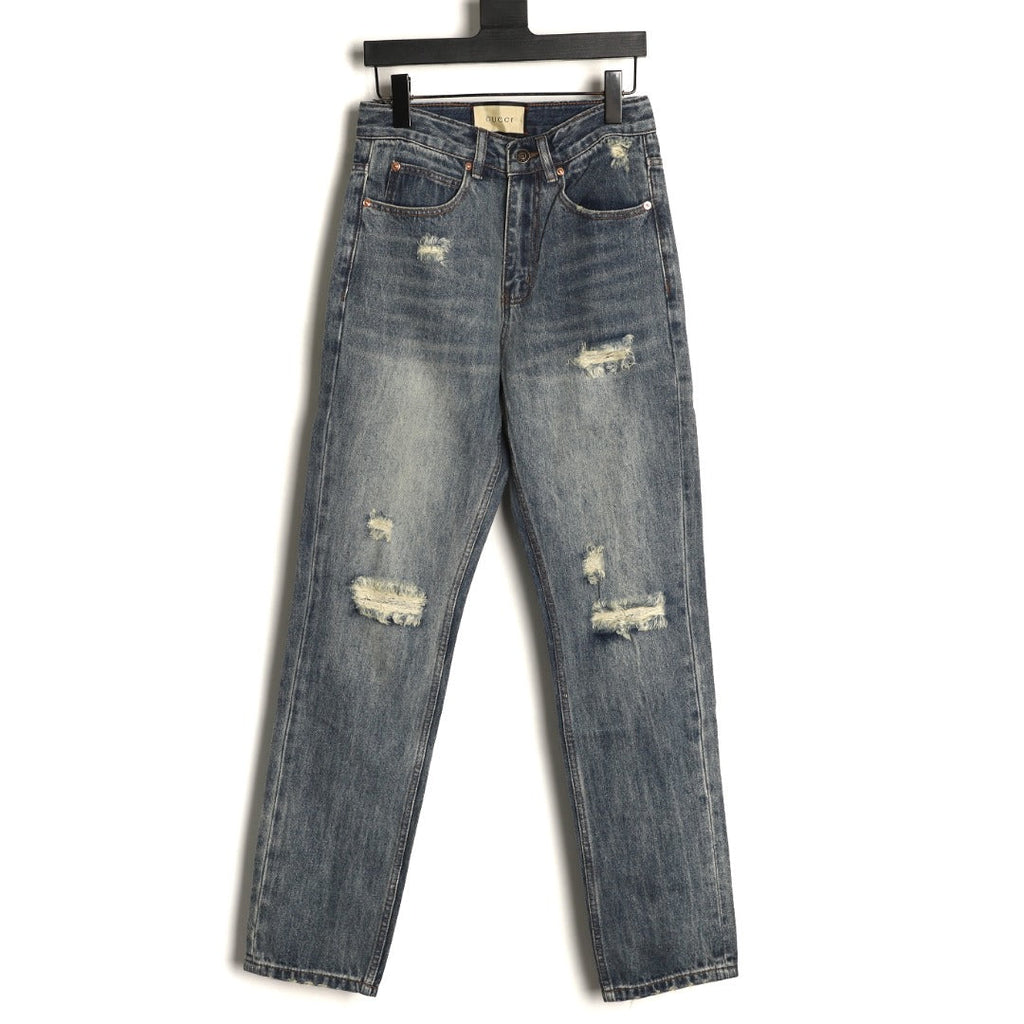 Gucci Distressed Washed-Look Jeans - Dark Gray