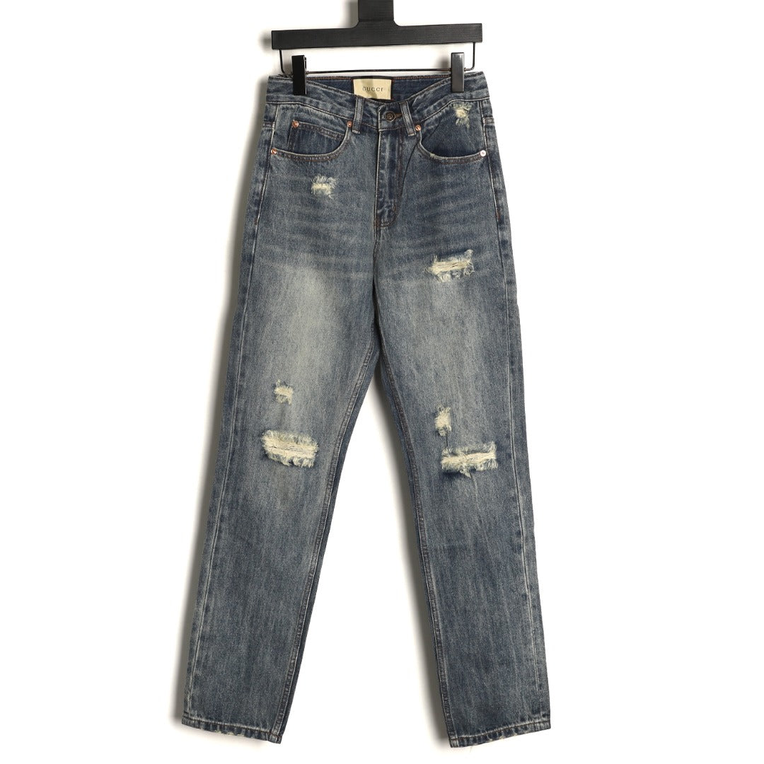 Gucci Distressed Washed-Look Jeans - Dark Gray